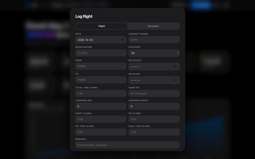 Log flight form