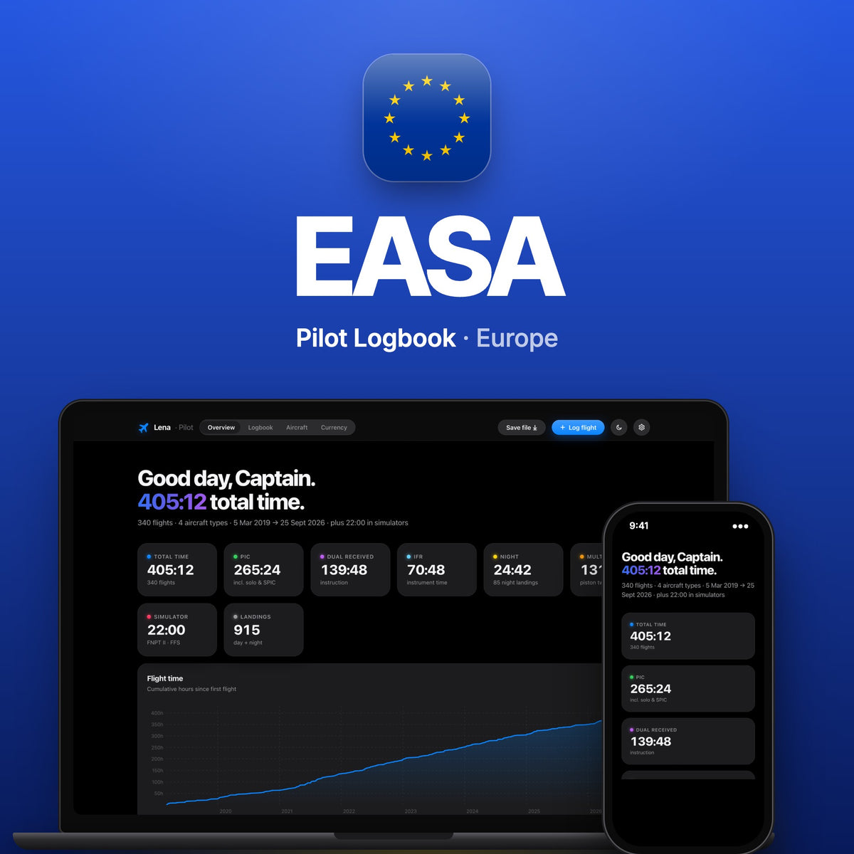 EASA Europe Pilot Logbook on MacBook and iPhone