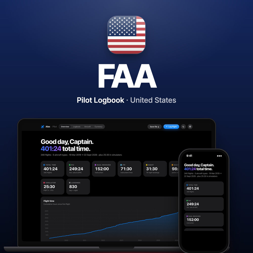 FAA Pilot Logbook on MacBook and iPhone