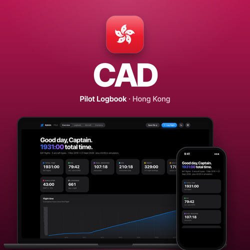 Hong Kong CAD Pilot Logbook on MacBook and iPhone