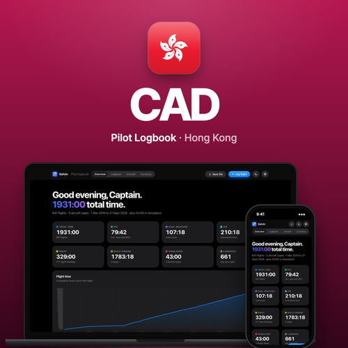CAD Hong Kong Pilot Logbook on MacBook and iPhone