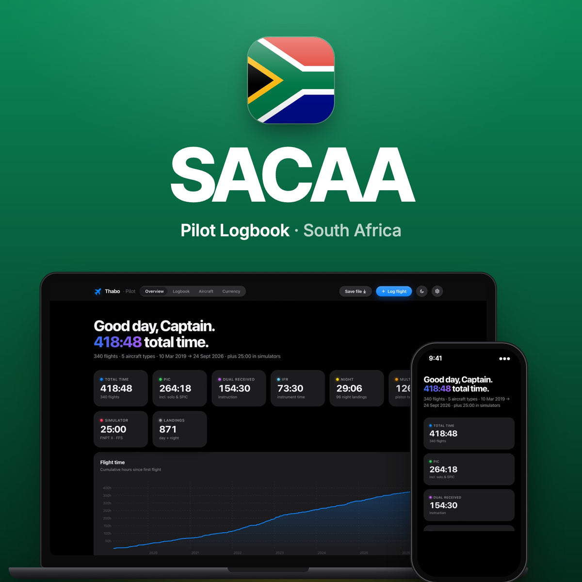 SACAA South Africa Pilot Logbook on MacBook and iPhone