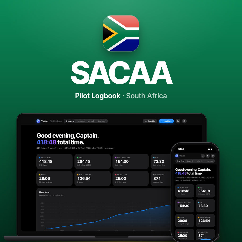 SACAA South Africa Pilot Logbook on MacBook and iPhone